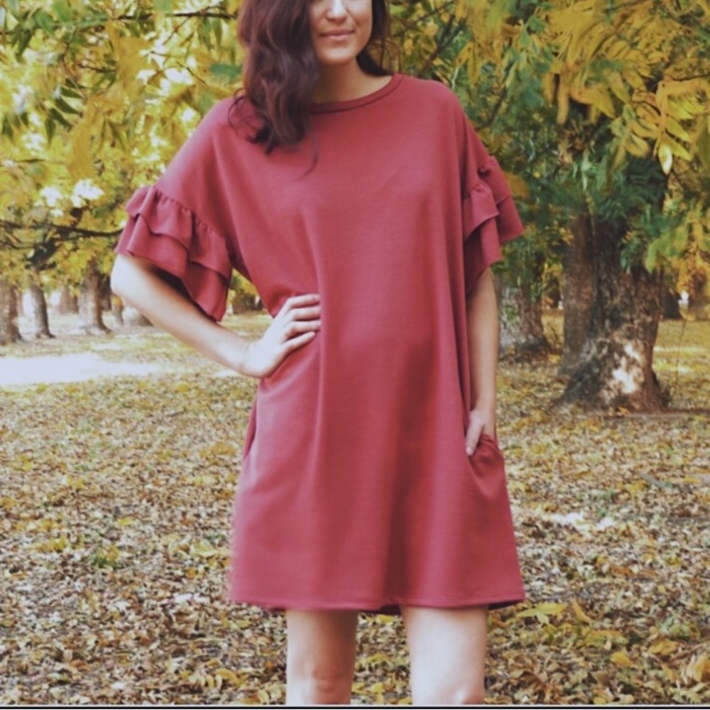 Comfy Oversized T-Shirt Dress Ruffle Sleeves